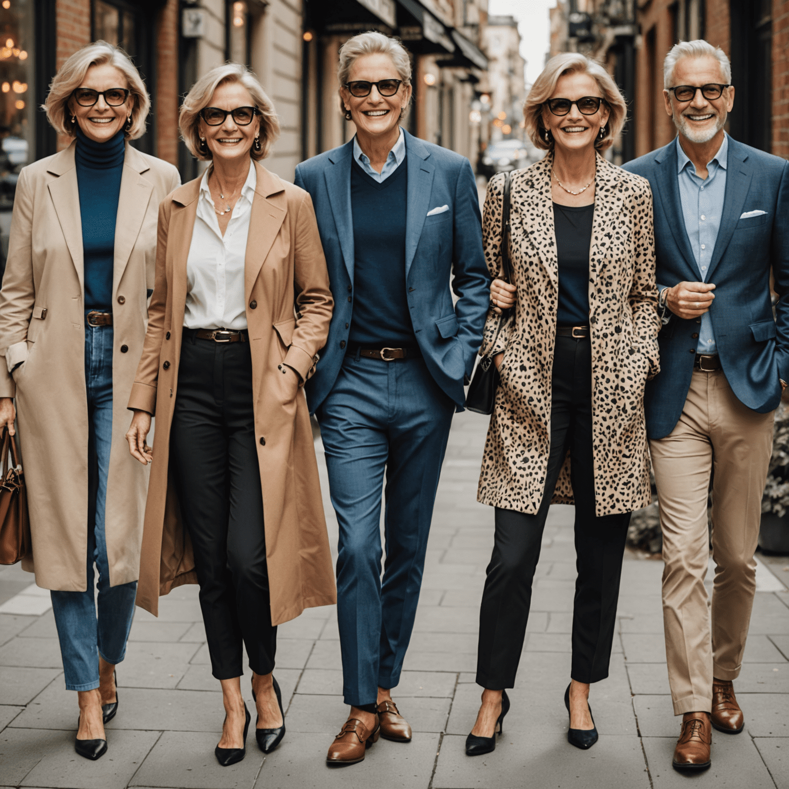 A collage of happy customers over 50 wearing stylish outfits in various settings - casual, formal, and everything in between